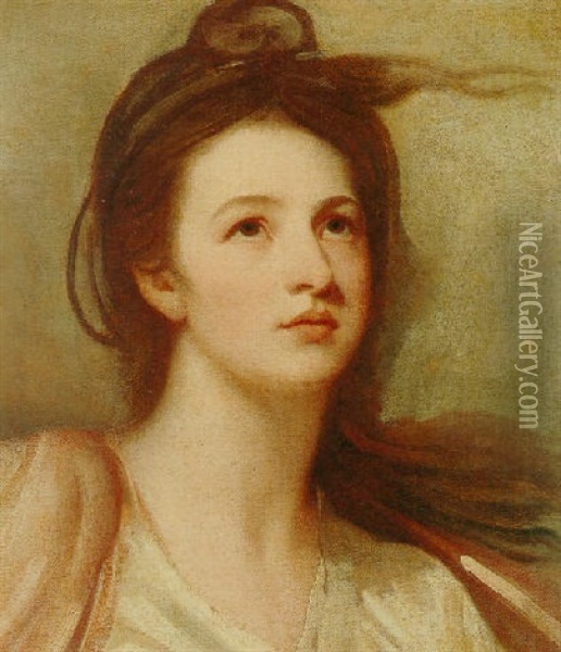 Head Of A Young Woman Oil Painting - George Romney
