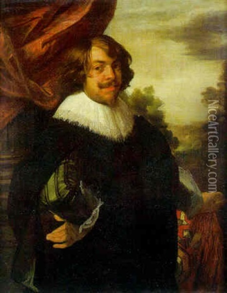 Portrait D'homme Sur Fond De Paysage Oil Painting - Peeter Franchoys