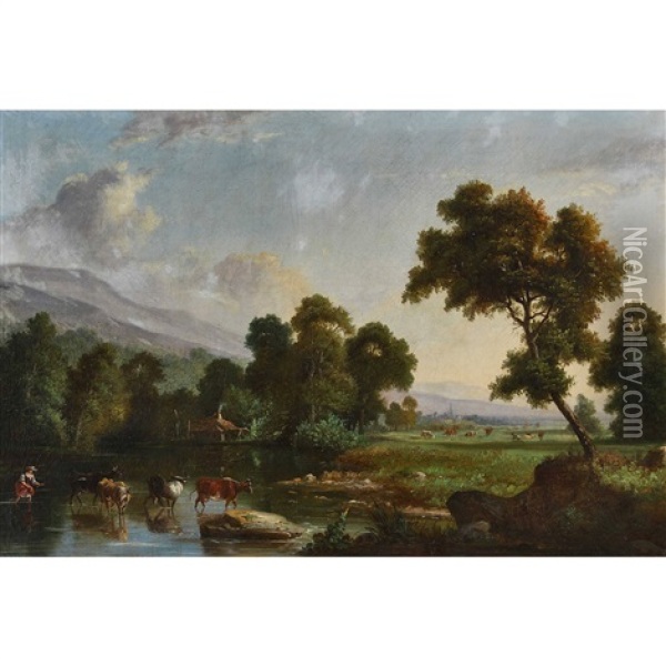 Flusslandschaft Mit Kuhherde Und Hirtin Oil Painting - Francois Souchon