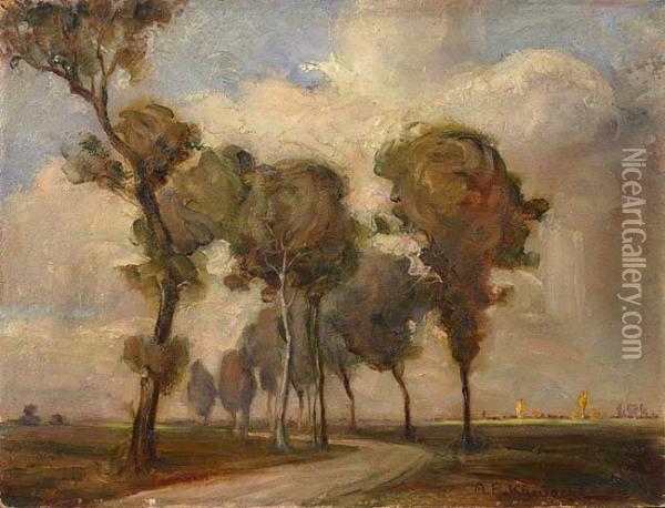 Droga Z Wysokimi Drzewami Oil Painting - Roman Kawecki