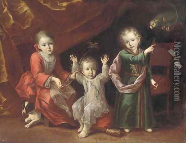 A portrait of three children Oil Painting - Genoese School