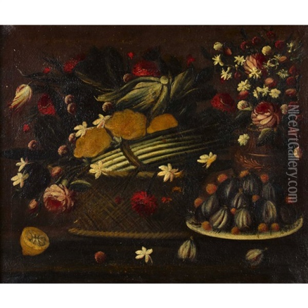 Stillleben Mit Blumen Und Feigen Oil Painting - Gasparo Lopez