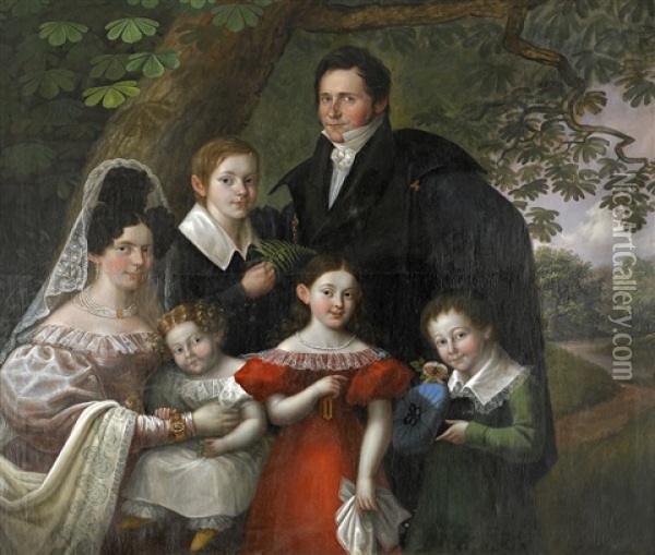 Portratt Av Ludvig Borgstrom Med Familj I Parklandskap Oil Painting - Carl Peter Lehmann