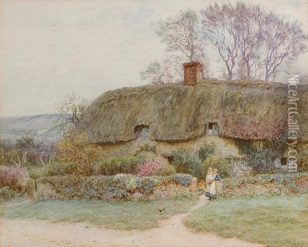 A Cottage Near Freshwater, Isle Of Wight Oil Painting - Helen Mary Elizabeth Allingham