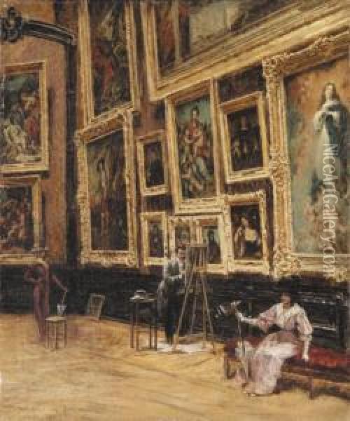 In The Louvre Oil Painting - Louis Beroud