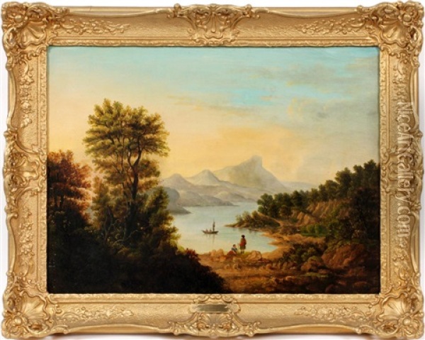 Landscape With Boat & Figures Oil Painting - Alexander Nasmyth
