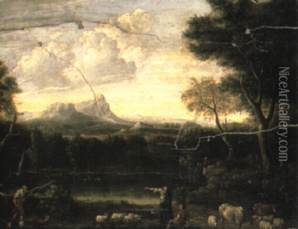 Figures In A Classical Landscape Oil Painting - Claude Lorrain