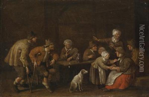 A Tavern Interior With Figures Seatedaround A Table Oil Painting - Joost Cornelisz. Droochsloot