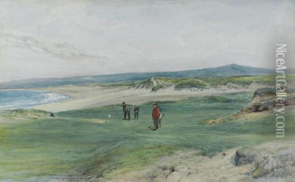 This For The Hole!: Golfing At Machrihanish Oil Painting - John Smart