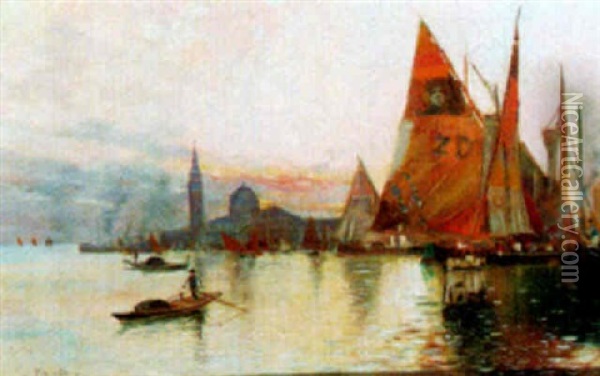 A View Of The Venetian Lagoon Oil Painting - Oscar Ricciardi