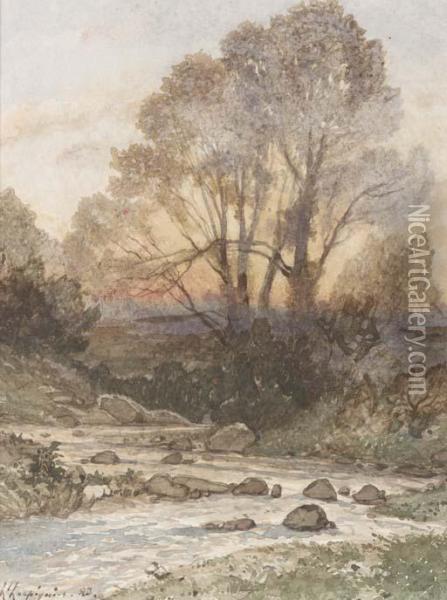 A Rocky Landscape With A Torrent Of Water Oil Painting - Henri-Joseph Harpignies