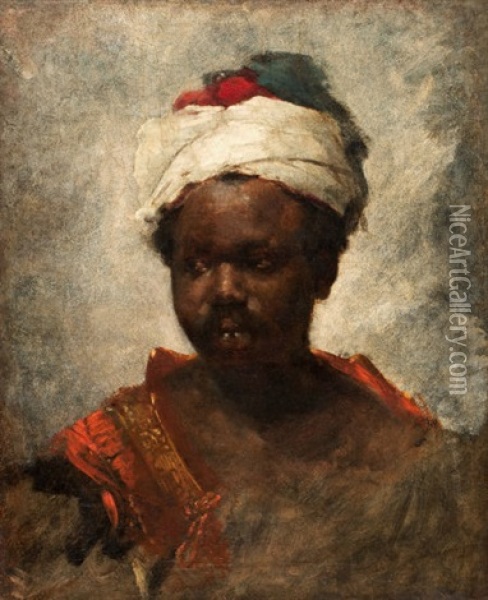 Head Of A Berber Oil Painting - Frank Duveneck