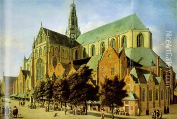 Vue De L'eglise Saint-bavon De Haarlem Oil Painting - Gerrit Adriaensz Berckheyde