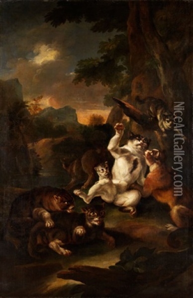 Wildkatzen In Felsiger Landschaft Oil Painting - Giovanni (Crivellino) Crivelli