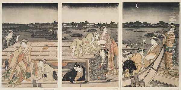 Pleasure-boating on the Sumida River Oil Painting - Kitagawa Utamaro