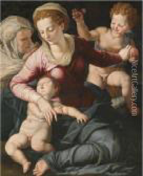 Madonna And Child With St. Anne And Infant St. John The Baptist Oil Painting - Agnolo Bronzino