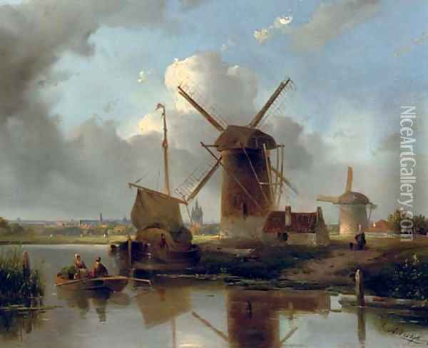 Windmills near Delft Oil Painting - Jacobus Adrianus Vrolijk