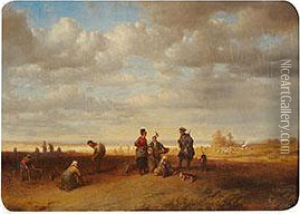 Kartoffelleser In Weiter Landschaft Oil Painting - Ernst Heinrich Richard