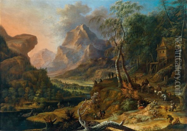 Reisende In Einer Berglandschaft Oil Painting - Franz Christoph Janneck