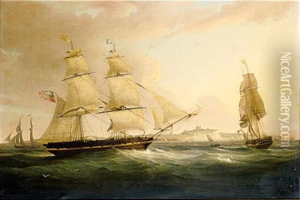 The Merchant Vessel "peru" In Three Positions Off The Coast Of Dover Oil Painting - William John Huggins