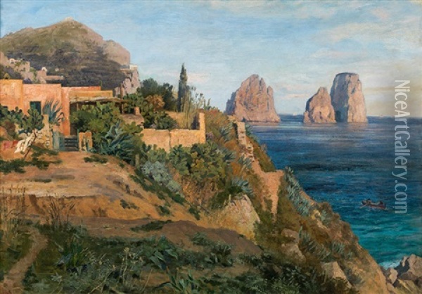 Capri, View Of The Faraglioni Oil Painting - Georg Holub