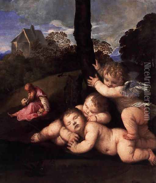 The Three Ages of Man (detail) 2 Oil Painting - Tiziano Vecellio (Titian)