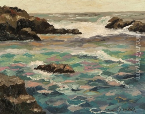 Rocky Coastal With Waves Oil Painting - Franz Arthur Bischoff