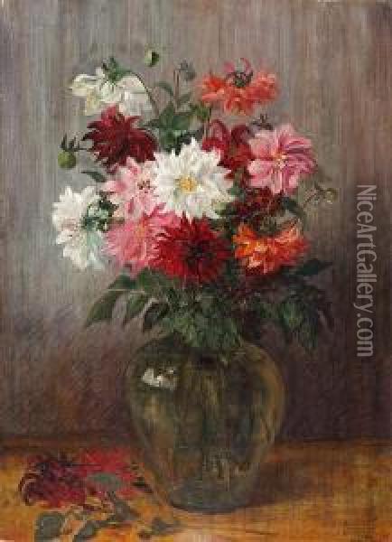 Bunter Chrysanthemenstraus In Glasvase Oil Painting - Walther Firle