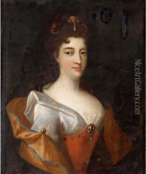 Portrait Of A Lady, Half Length, Wearing A Silk Dress Oil Painting - Pierre Gobert