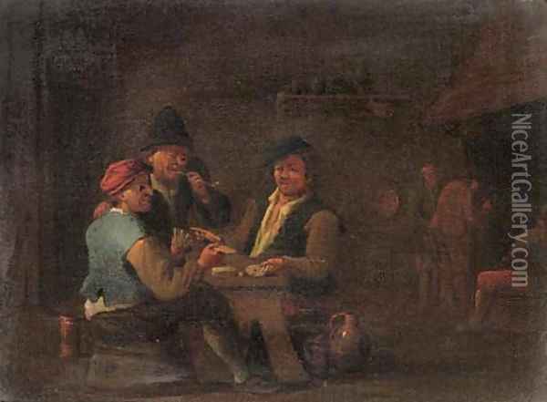 Peasants playing cards in an inn Oil Painting - David The Younger Teniers