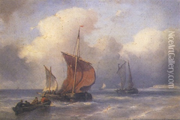 Fishing Boats Off The Dutch Coast Oil Painting - Johan Hendrik Meyer