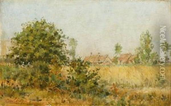 French Summer Landscape With Houses Oil Painting - Mario Cornilleau Raoul Carl-Rosa