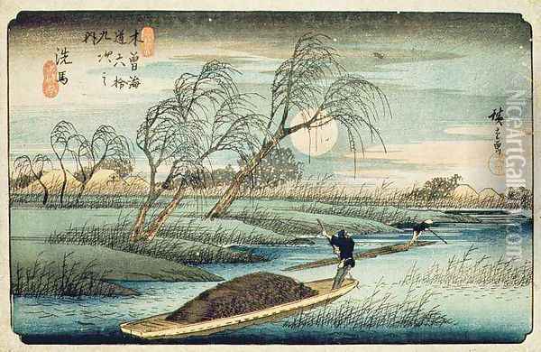 Full Moon at Seba from the series 69 Stations of the Kisokaido 2 Oil Painting - Utagawa or Ando Hiroshige