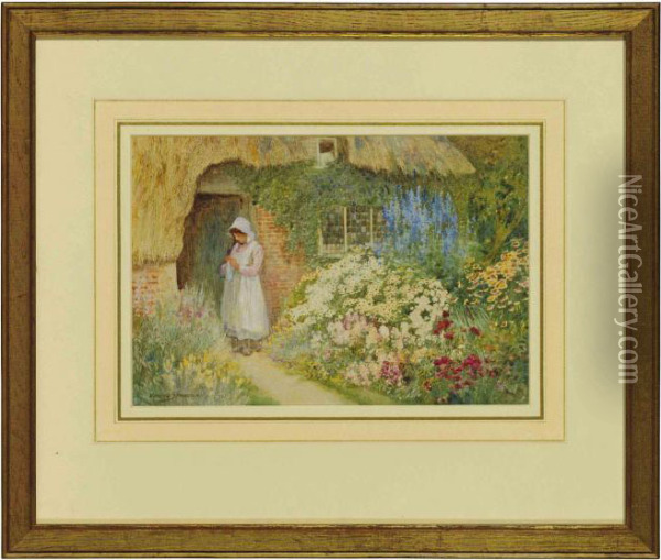An English Cottage Garden Oil Painting - Arthur Claude Strachan
