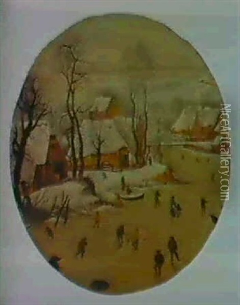 Winter Landscape With Skaters Oil Painting - Pieter Brueghel the Younger