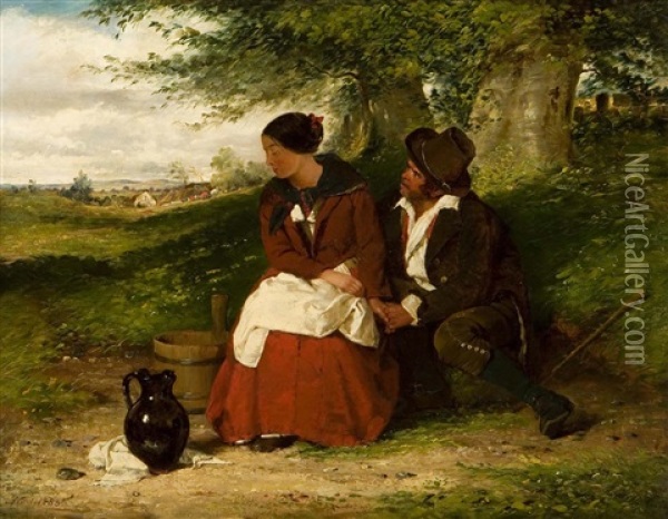 A Rustic Courtship Oil Painting - Erskine Nicol