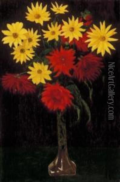 Red And Yellow Flowers Oil Painting - Samu Bortsok