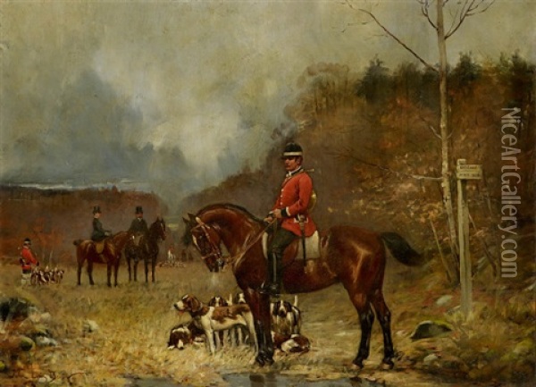 Jager Zu Pferd Mit Hunden Vor Jagdbeginn Oil Painting - John Lewis Brown