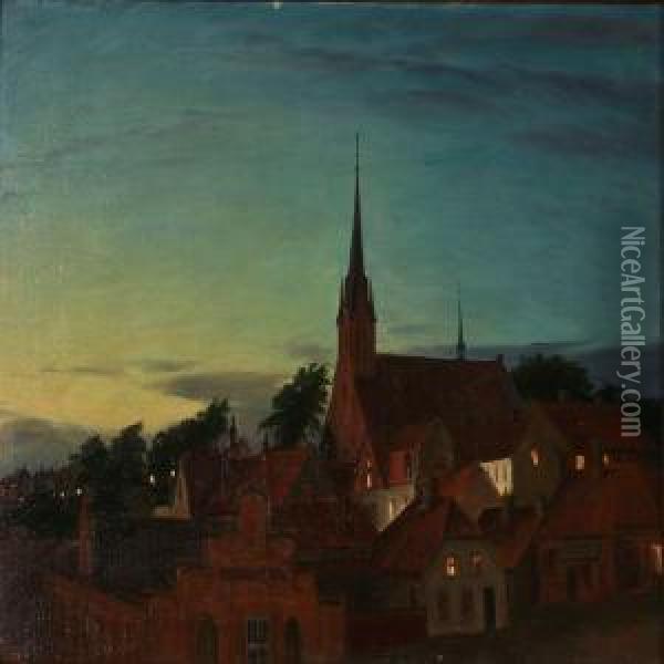 Evening At Sonderborg Church, Denmark Oil Painting - Sigvard Hansen