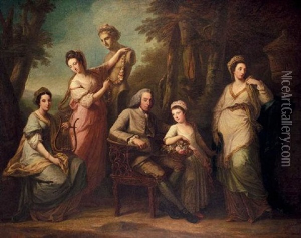 Portrait Of Philip Tisdal With His Wife And Family Oil Painting - Angelika Kauffmann