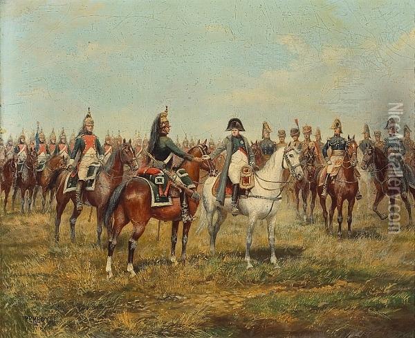 Napoleon Decorating A Dragoon On Thebattlefield; Dragoons In Review (2) Oil Painting - Paul Emile Leon Perboyre