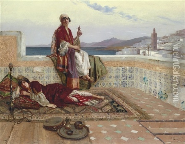 On The Terrace, Tangiers Oil Painting - Rudolf Ernst