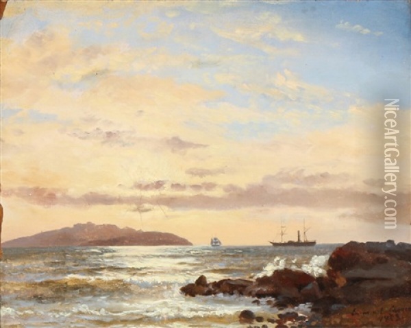 Coastal Scenery With Ships Oil Painting - Emanuel Larsen
