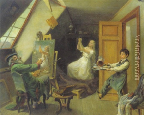 Im Atelier Des Malers Oil Painting - Wilhelm Von Breitschwert
