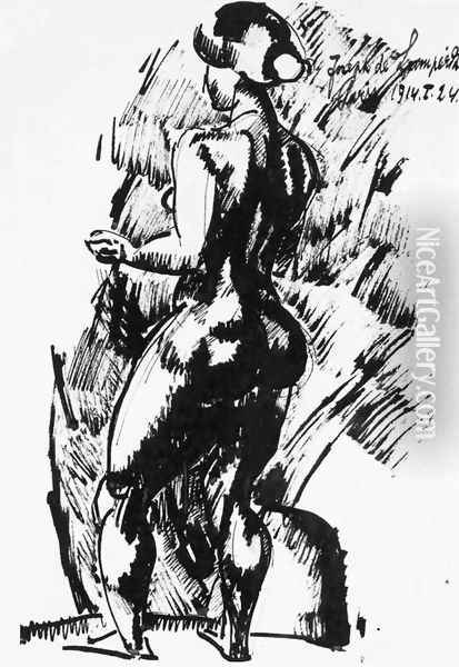 Standing Female Nude 1914 Oil Painting - Jozsef Nemes Lamperth