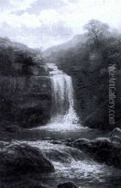 On The Wharfe, Bolton Woods (+ Waterfall, Ingleton; Pair) Oil Painting - William Mellor