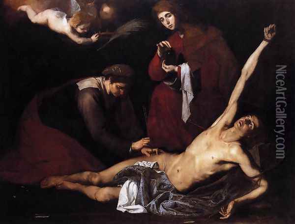 St Sebastian Tended by the Holy Women 1621 Oil Painting - Jusepe de Ribera