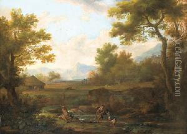 Pecheurs Pres D'une Riviere Dans Un Paysage Oil Painting - Bartolomeo Torreggiani