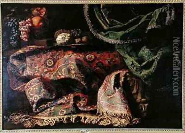 Still Life with a Carpet Oil Painting - Francesco (Il Maltese) Fieravino