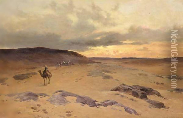 The Desert Near The Pyramids, Gizeh Oil Painting - David Bates